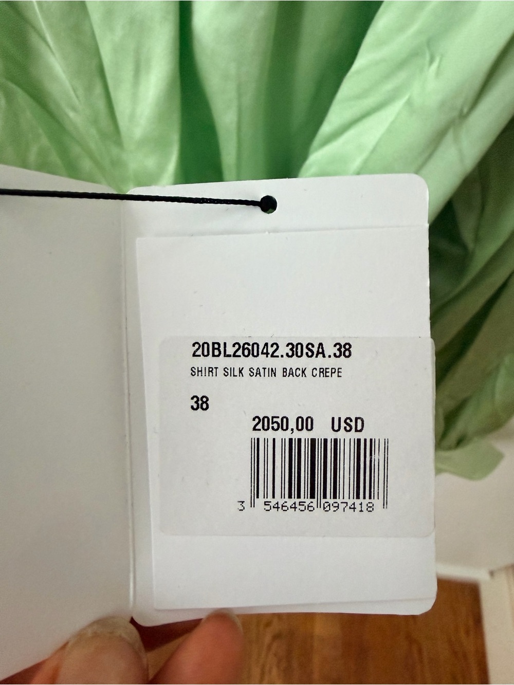 Celine Pale Green Gathered Silk Blouse - Picture 5 of 9